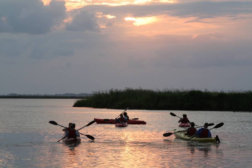 people kayaking in the sound in the Outer Banks