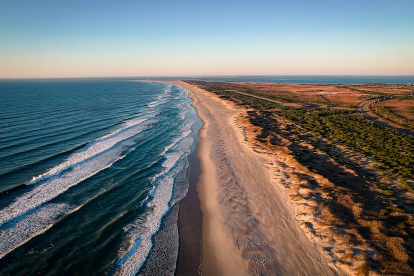 Aerial view of the beach on Ocracoke Island