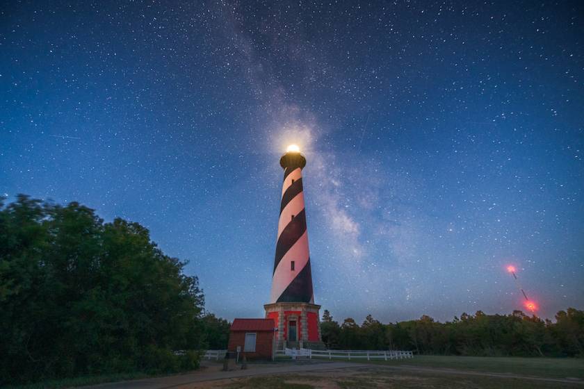 hatteras island light house and starry sky