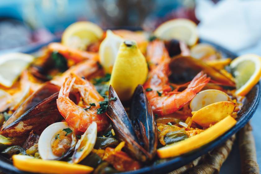 seafood with mussels, shrimp and more in a bowl